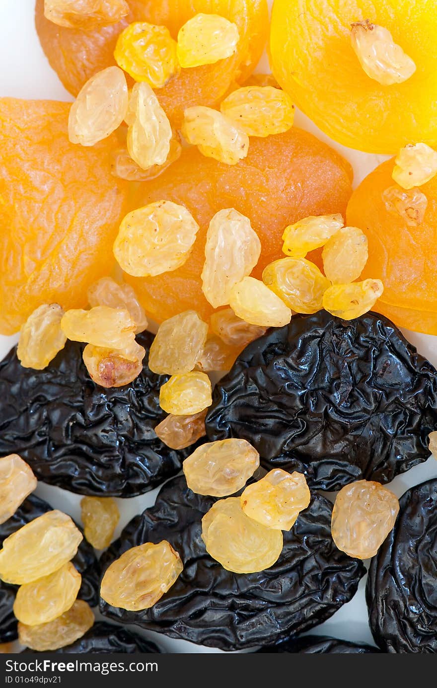 Composition from dried fruits on a light background