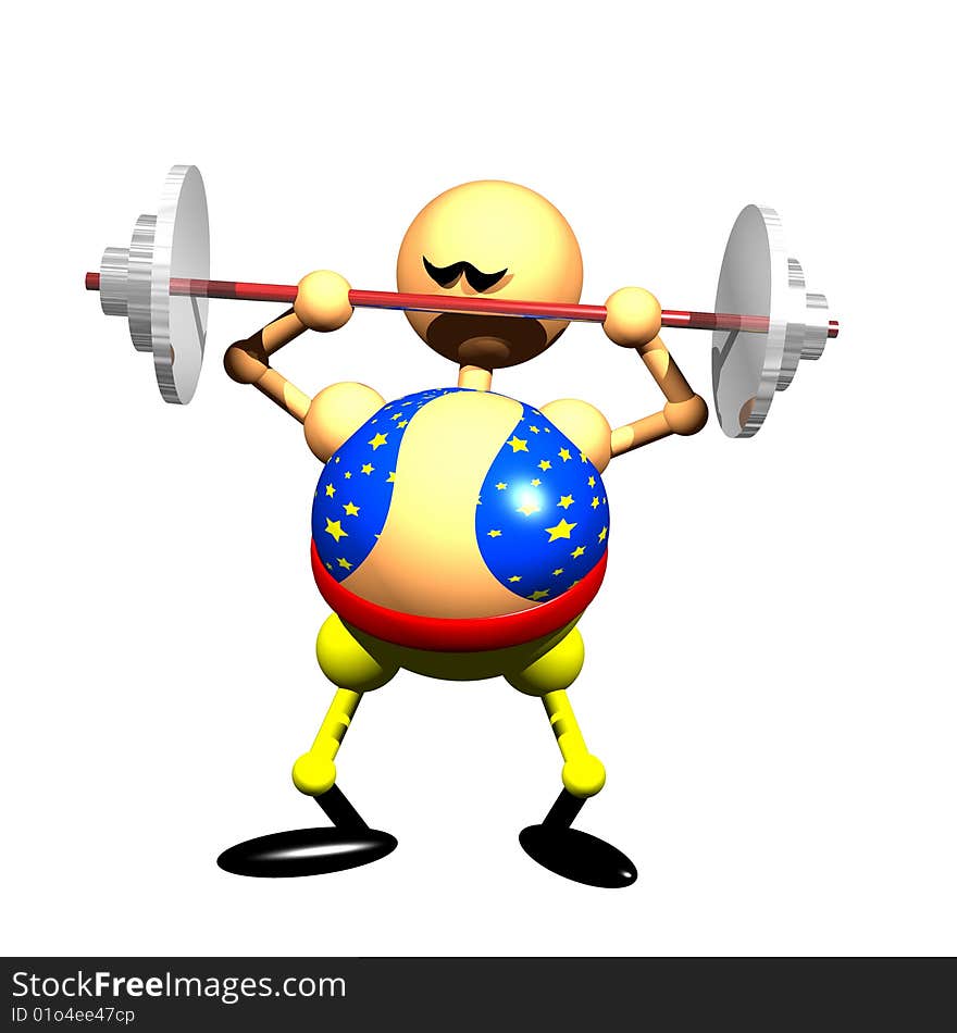 Weight lifter figurine clipart, computer generated 3D icon of circus performer. Weight lifter figurine clipart, computer generated 3D icon of circus performer