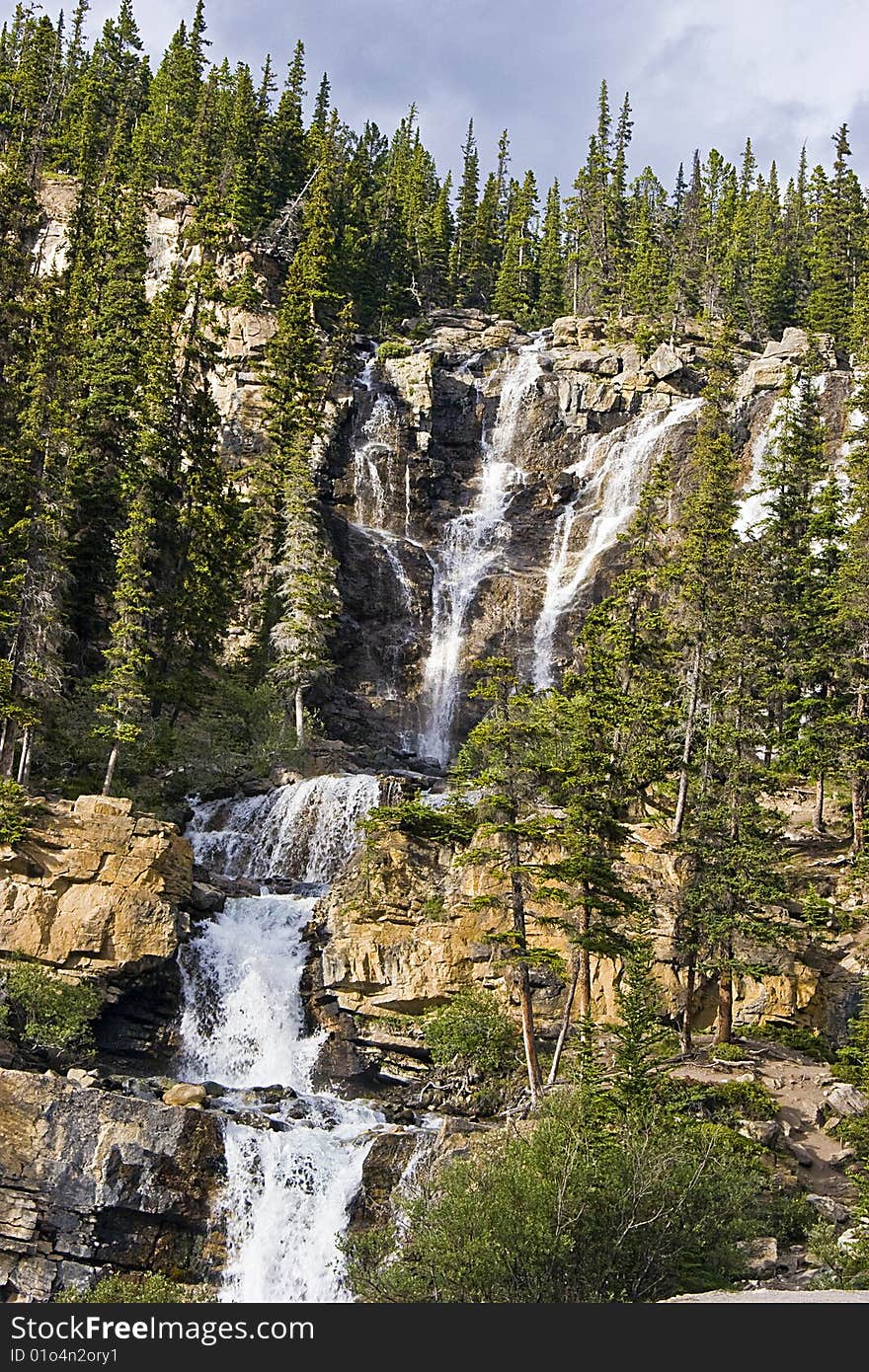 Waterfall on the icefield highway between jasper and banff. Waterfall on the icefield highway between jasper and banff