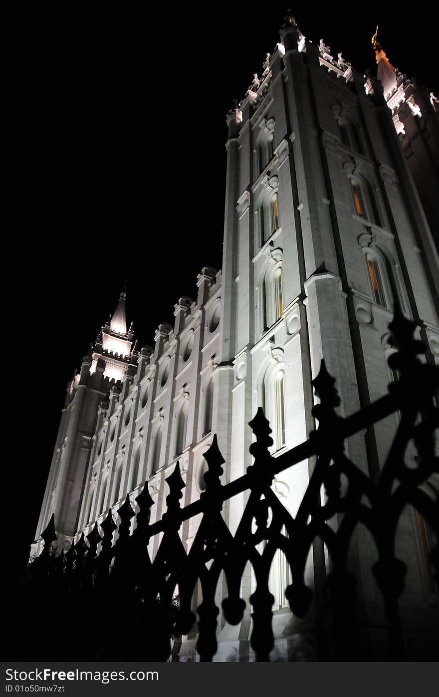 A mormon temple behind the gates. A mormon temple behind the gates.