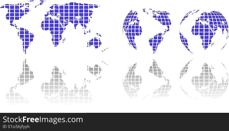 The vector green world map and globe