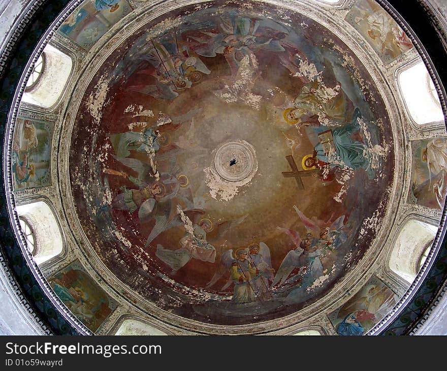 Fresco in Abandoned Church in Russia. Fresco in Abandoned Church in Russia