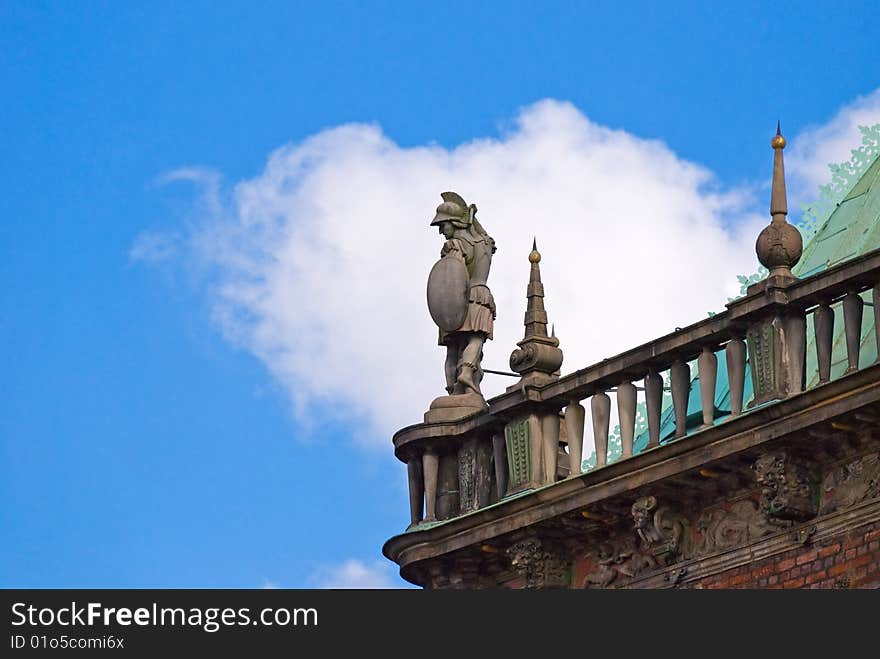 Soldier statue on the roof of Bremen Rathaus, Germany