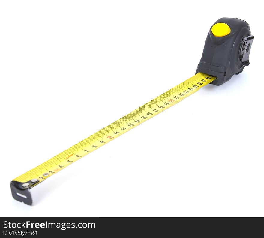 Measuring tape on white background