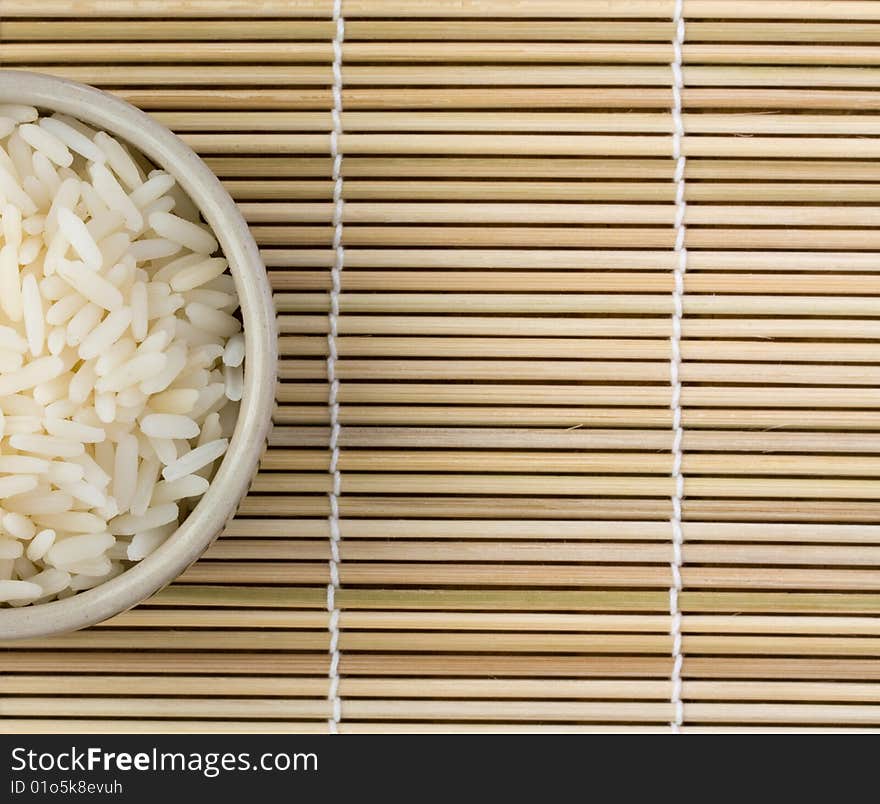 Bowl of cooked rice viewed from the top