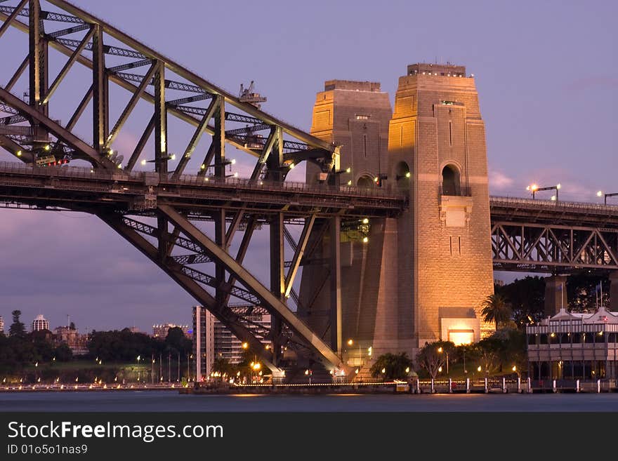 Sydney Harbour Bridge Pillars just before sunset. . Long exposure.