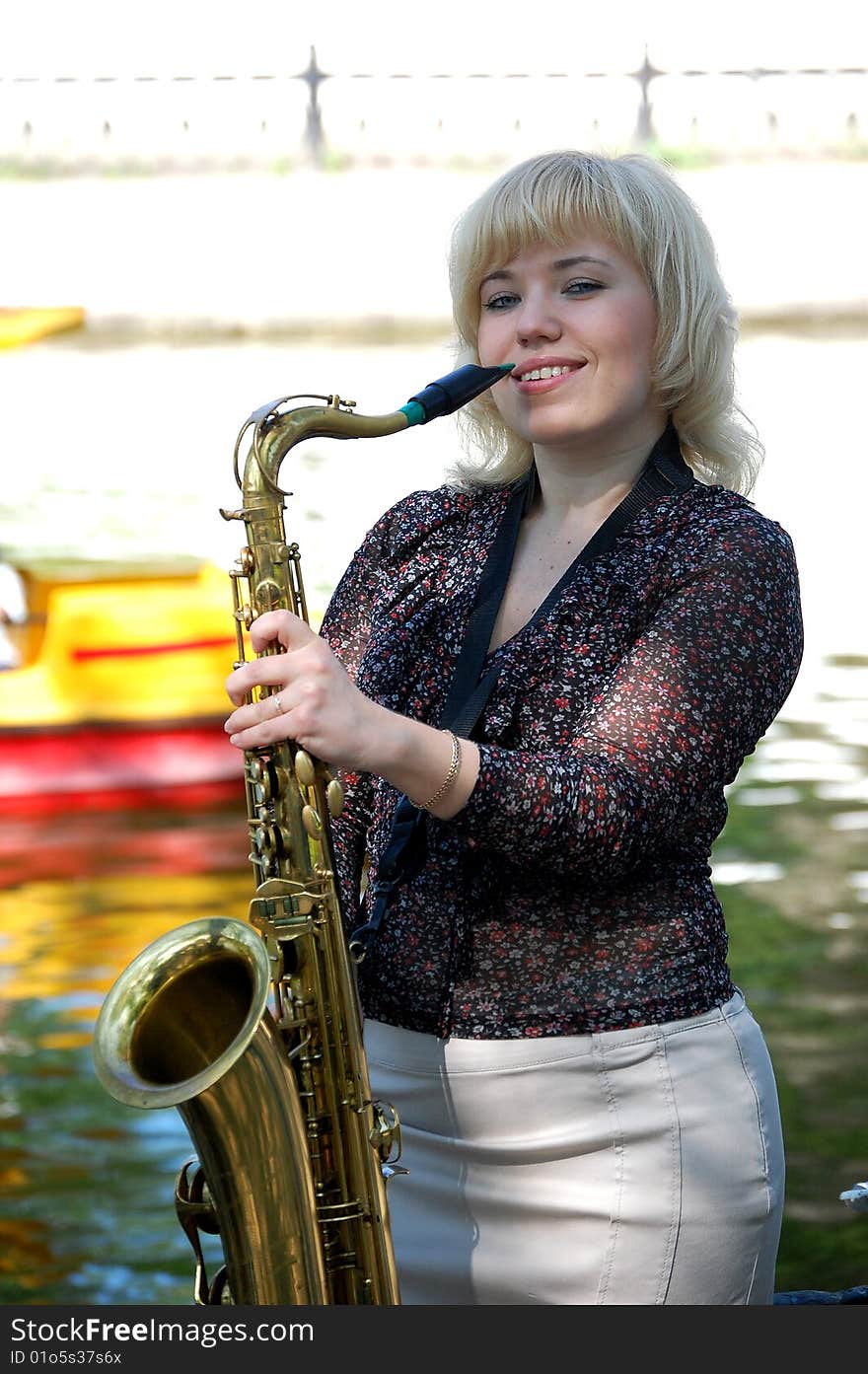 Girl Portrait With Saxophone