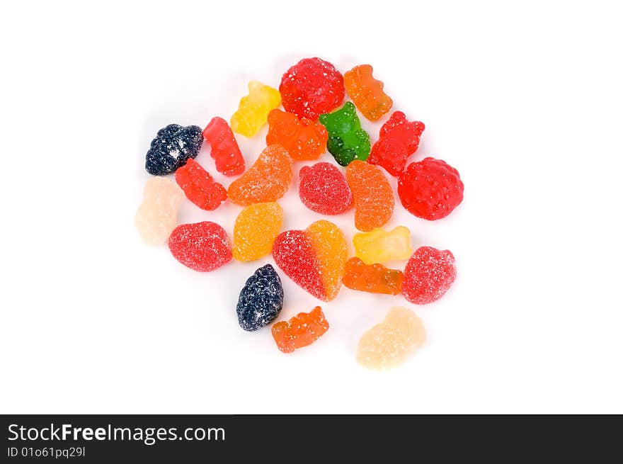 Mixed candies. Sweet candies, colorful jelly candies with different fruits taste. Candies shaped in different ways.