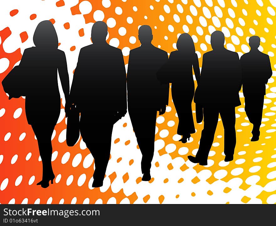 Illustration of business people and abstract halftone