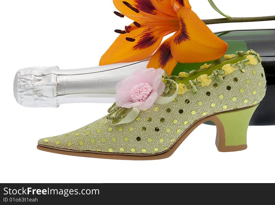 Elegant lady shoe with champagne