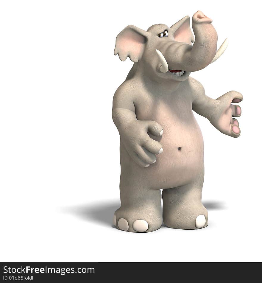 Cartoon elephant invites you to his party. With Clipping Path over whire