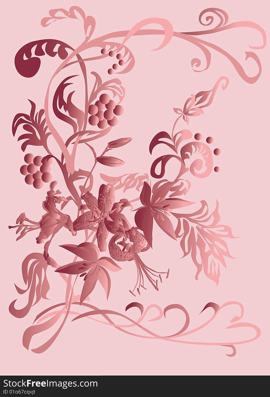 Illustration with brown floral background. Illustration with brown floral background