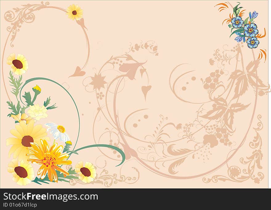 Illustration with yellow and brown floral background