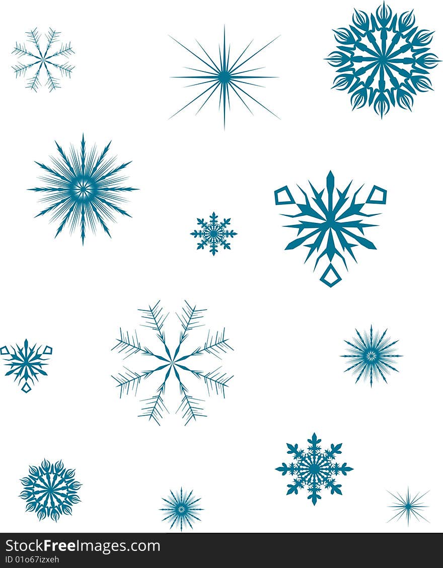 Blue snowflakes collection on white background. Blue snowflakes collection on white background