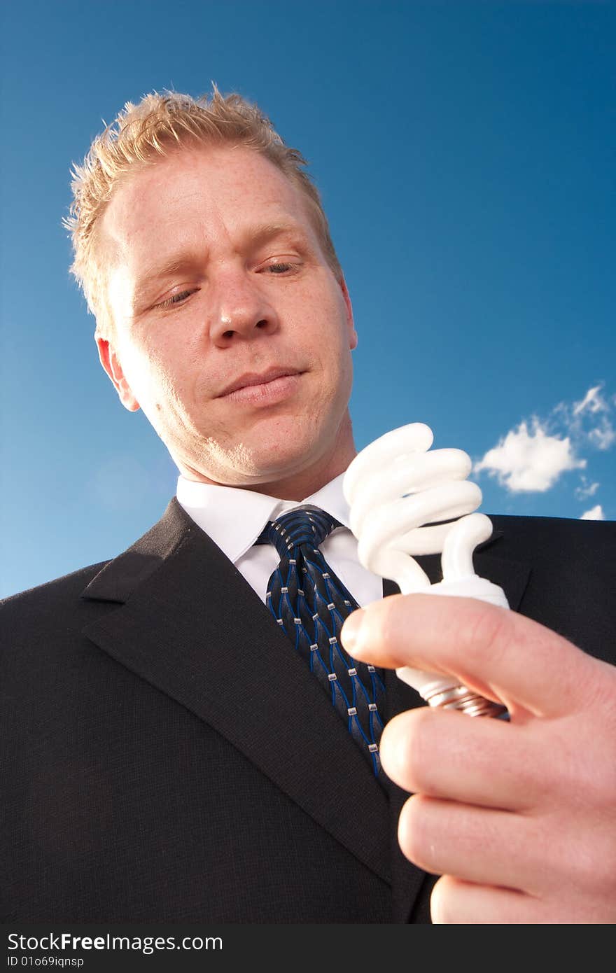 Man holding lightbulb