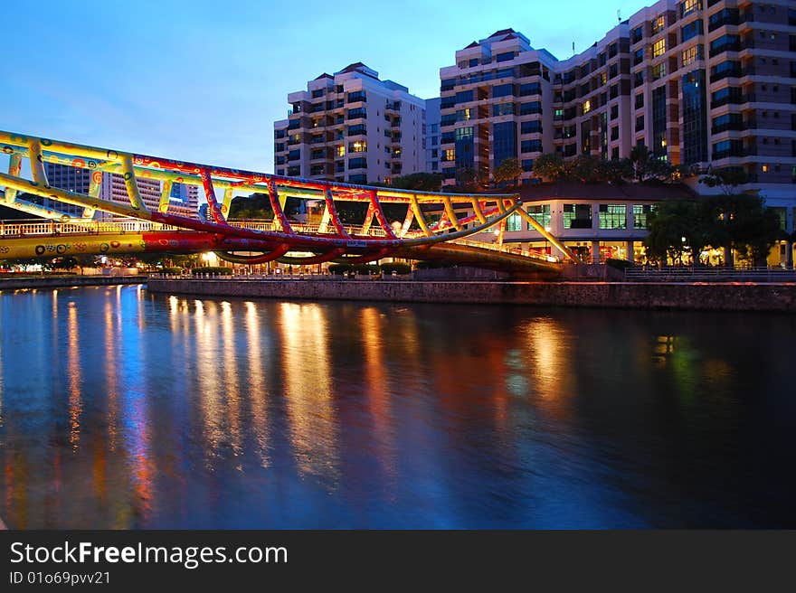 Colorful bridge along singapore river