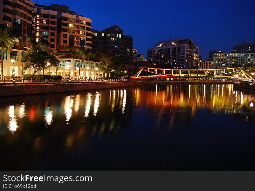 Colorful bridge along singapore river