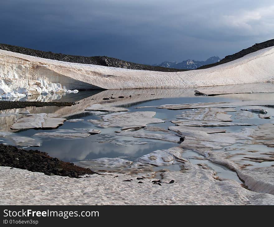 Ice floating in the nameless lake, Kachkar mountains, Turkey. Ice floating in the nameless lake, Kachkar mountains, Turkey