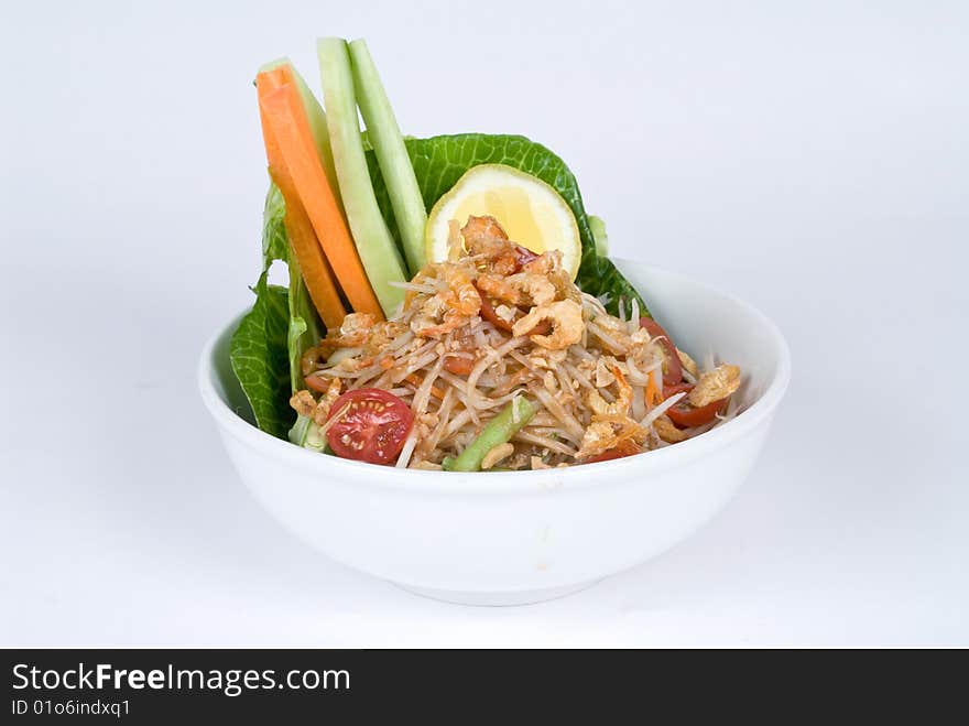 Shrimp noodle bowl with bean sprouts