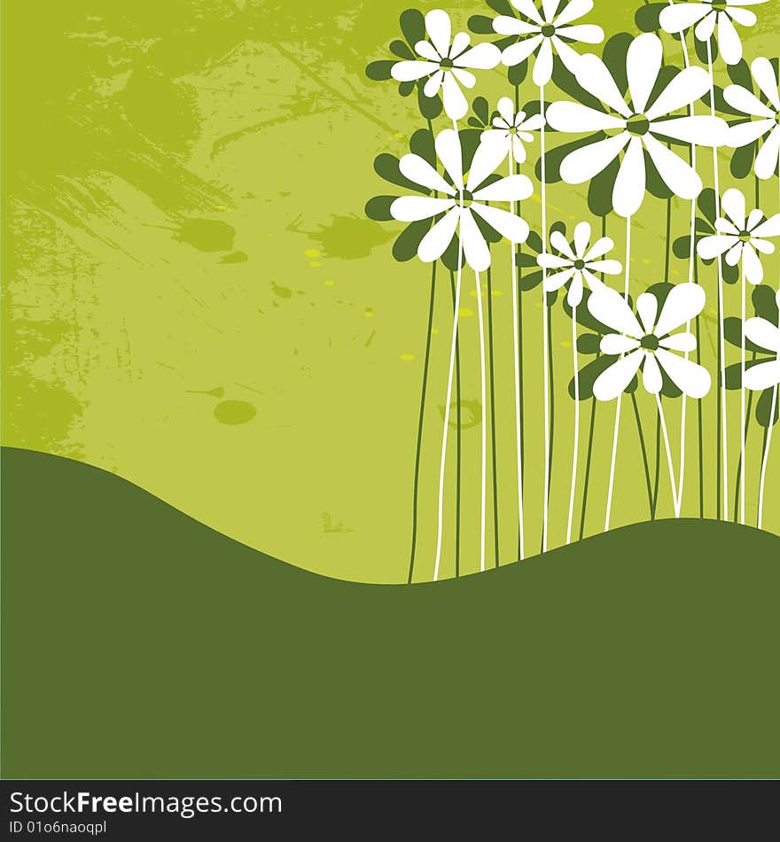 Fun grunge flowers green and white