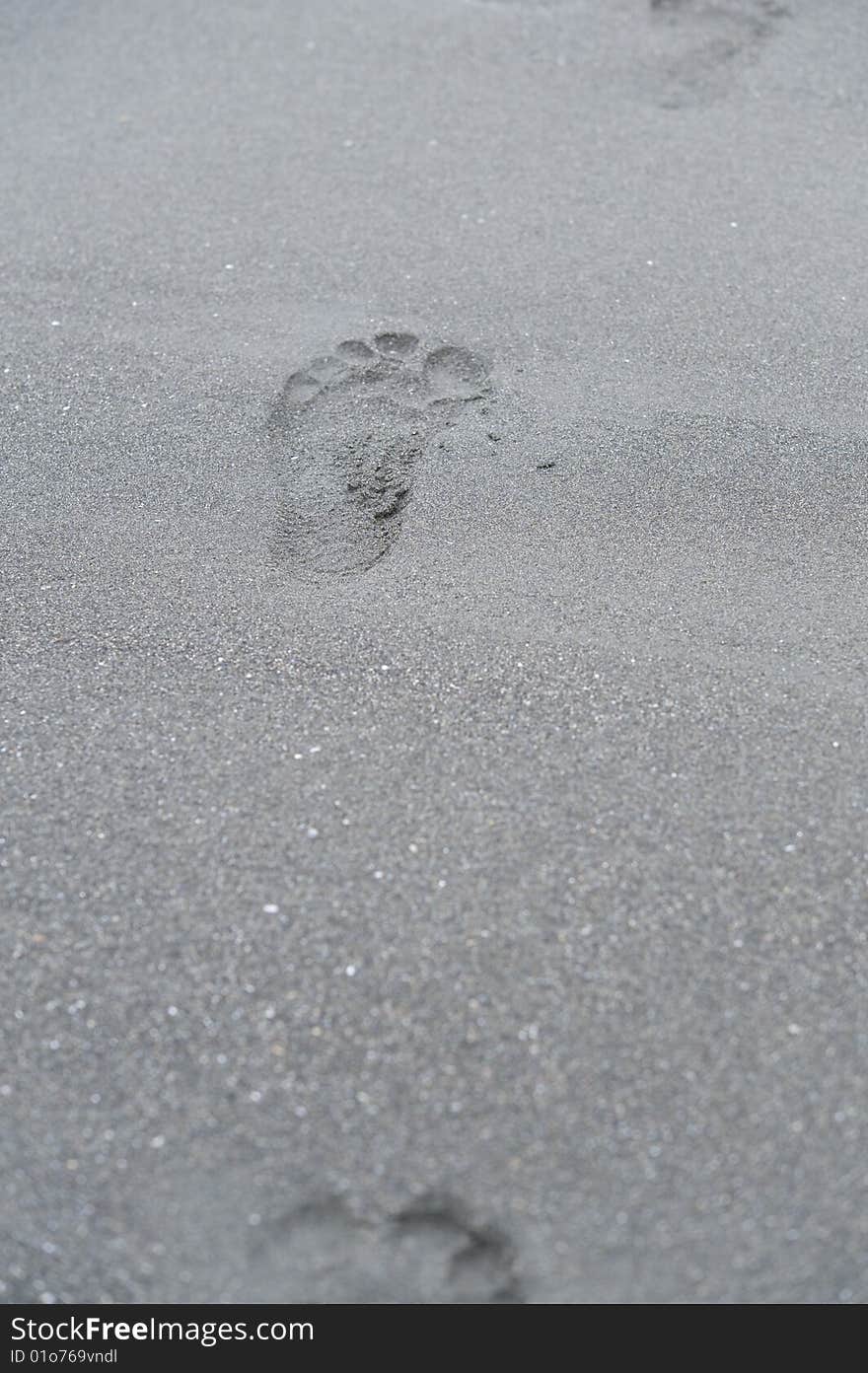 Foot print on the baeach of Japanese sea