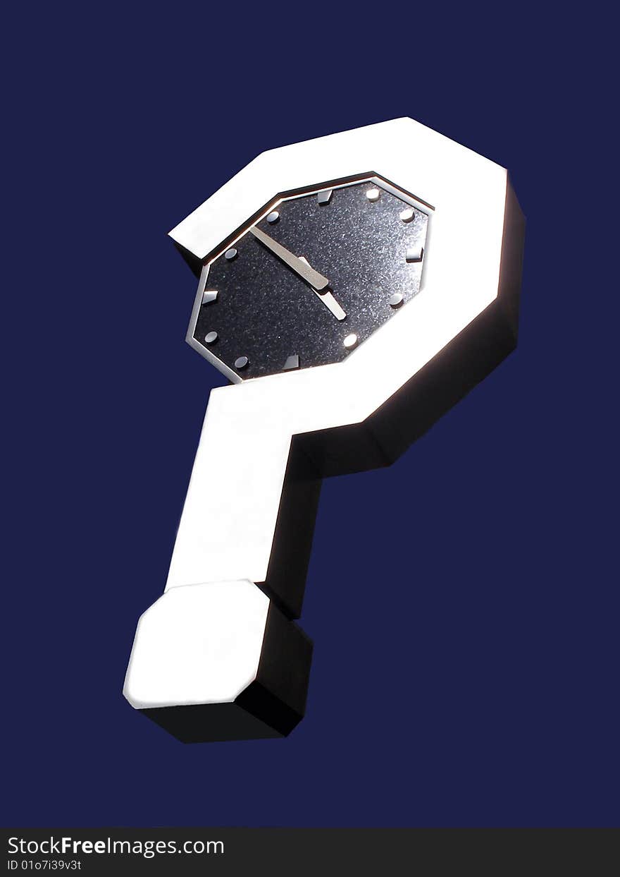 City clock in the form of a question mark. City clock in the form of a question mark