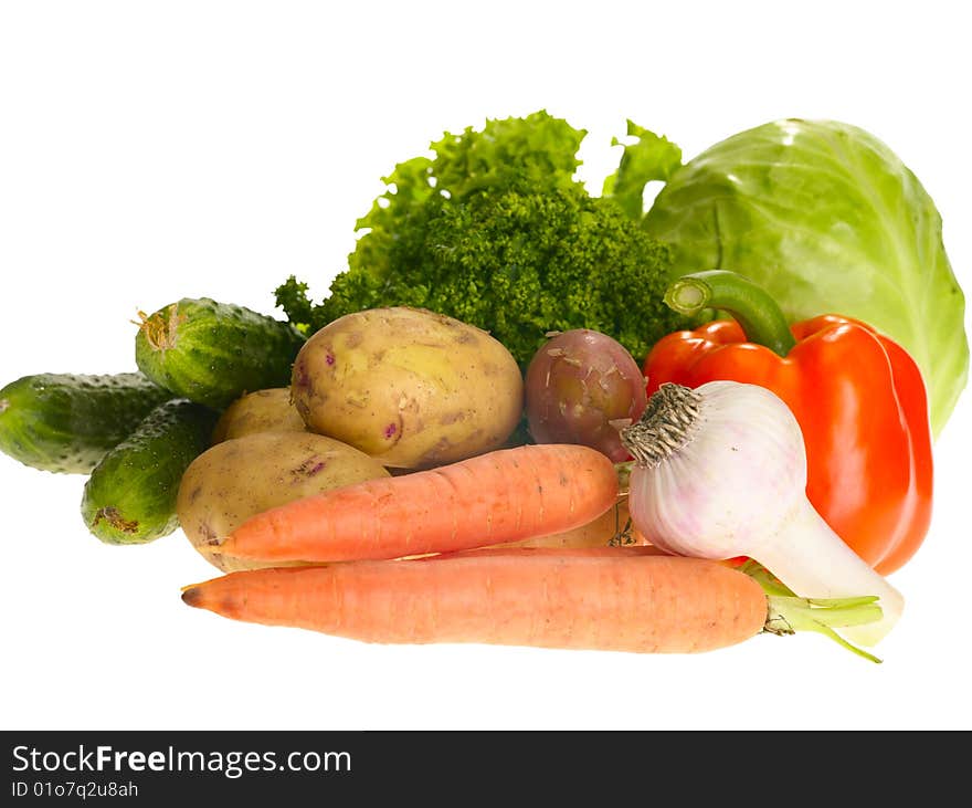 Fresh tasty vegetables on white background with clipping path