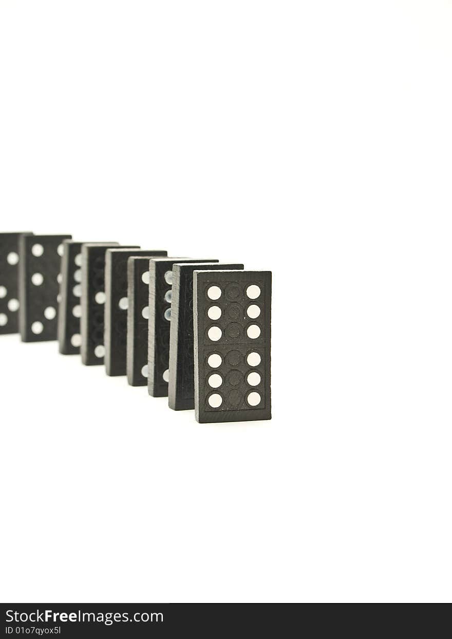 Dominoes photography studio on a white background in the foreground