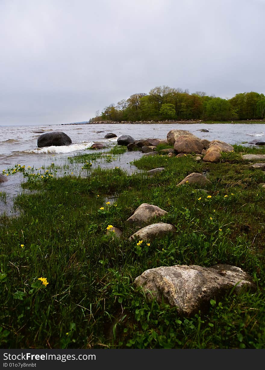 Landscape from st-lawrence river during bad weather day. Landscape from st-lawrence river during bad weather day