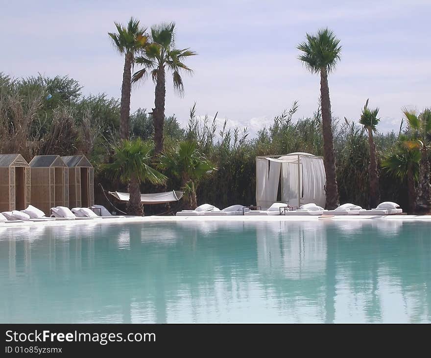 Luxurious pool in oasis of a desert environment