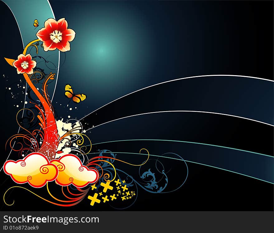 Vector fantasy flower illustration composition. Vector fantasy flower illustration composition