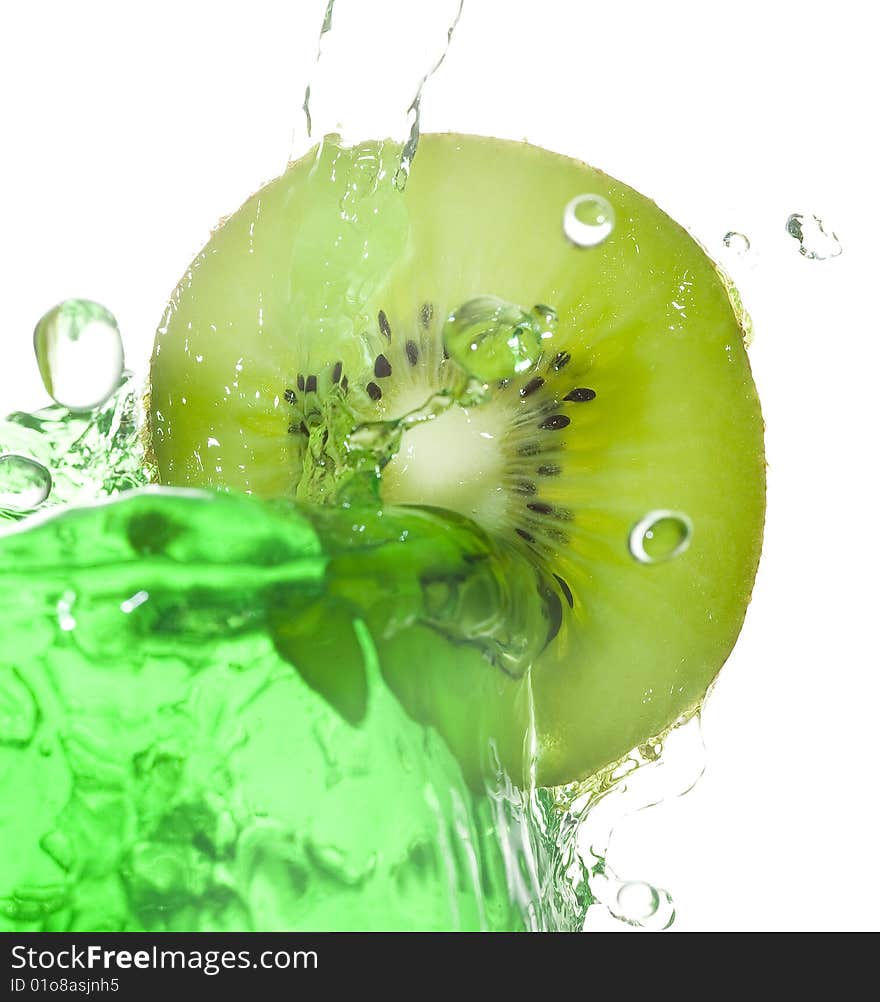 Creative kiwi and splashing coktail isolsted on white