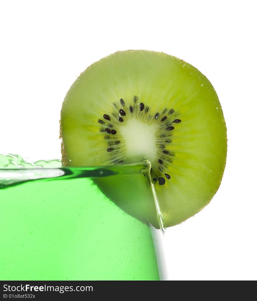 Creative kiwi and splashing coktail isolsted on white