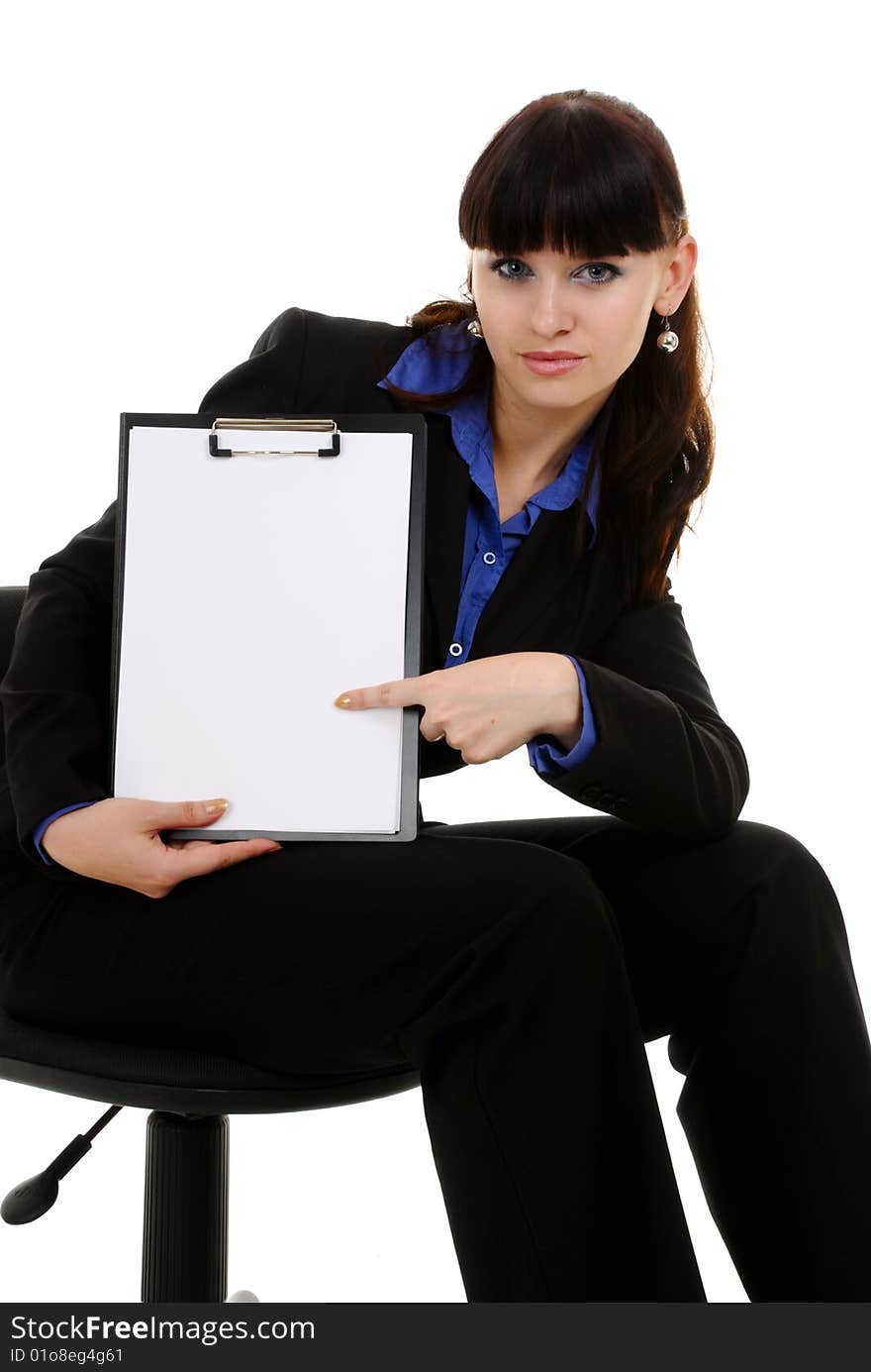 A pretty young businesswoman with clipboard