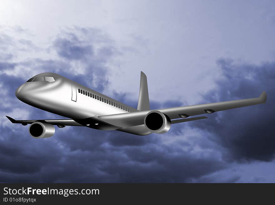 Illustration of an airplane taking off viewed from a low angle. Illustration of an airplane taking off viewed from a low angle.