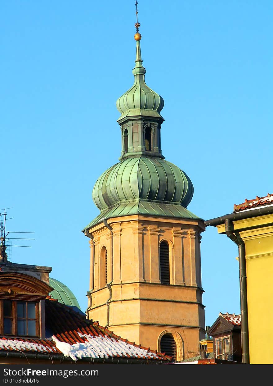 Church tower in the Old Town, Warsaw, Poland