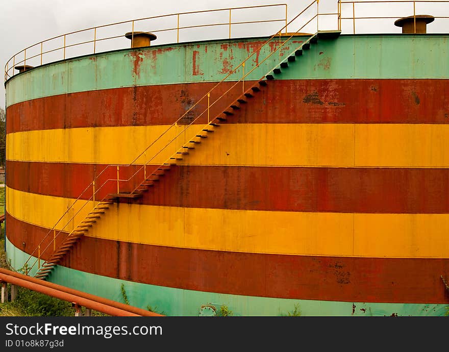 Desert colorful oil tank with stair. Desert colorful oil tank with stair