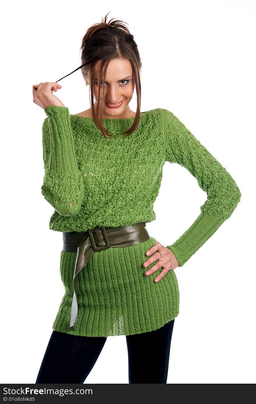 Sexy young model in a green sweater