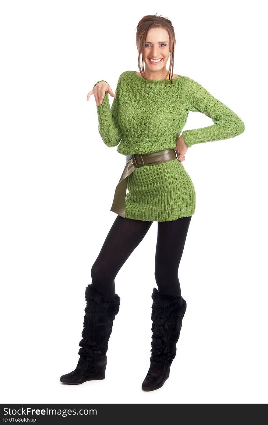 Sexy young model in a green sweater