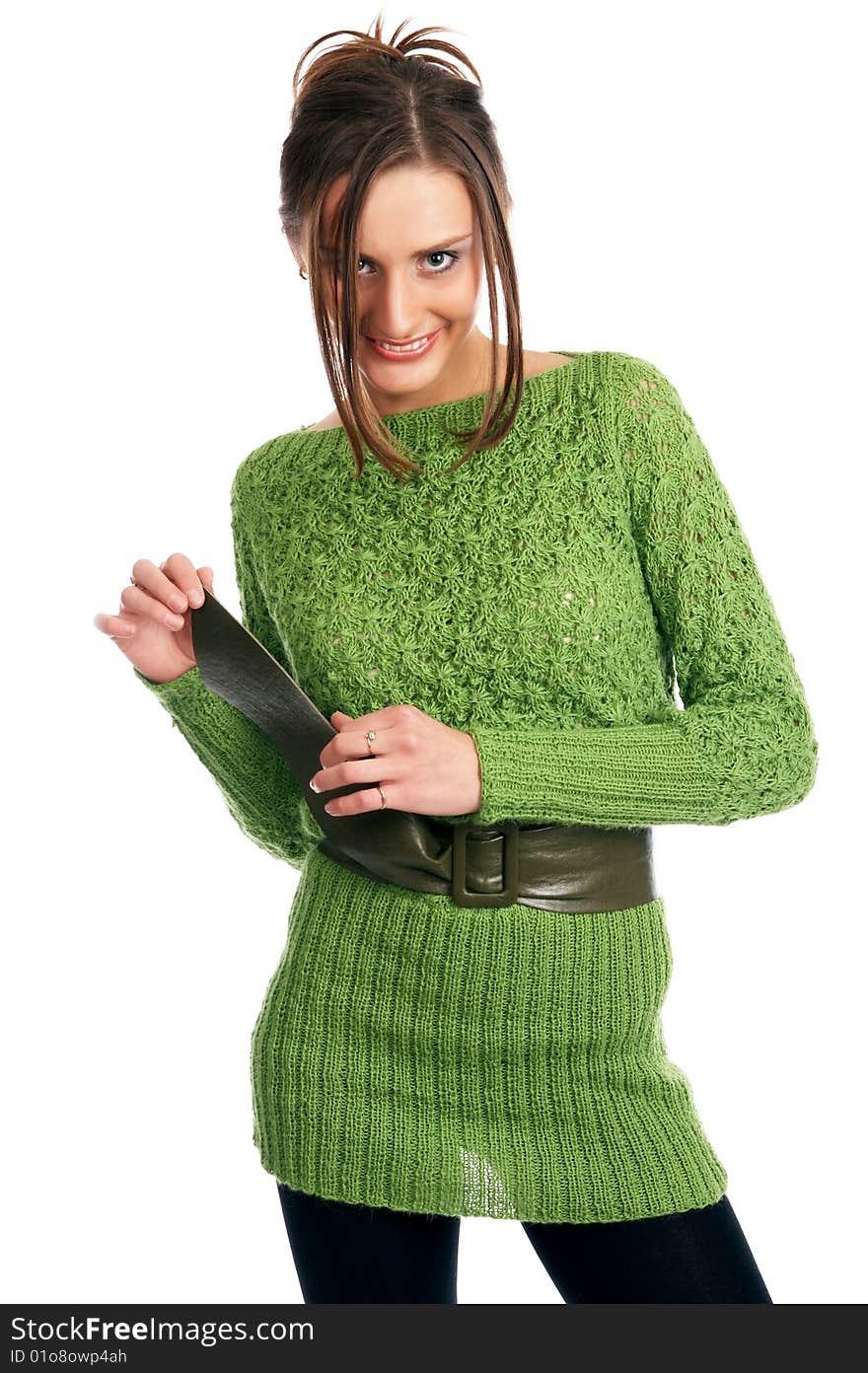 Sexy young model in a green sweater