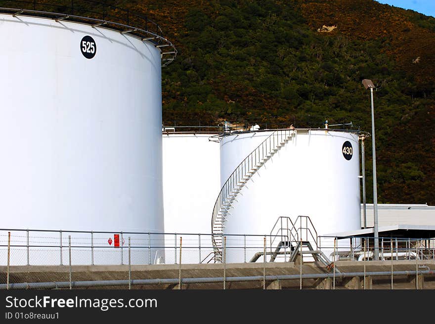 Chemical storage tanks at Seaview,Wellington,New Zealand