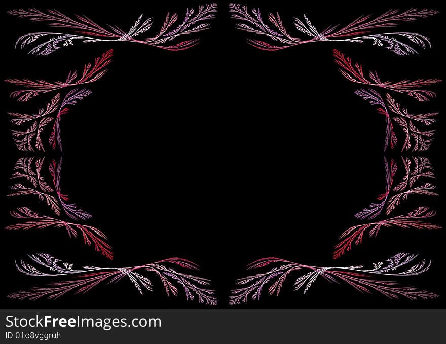 Leafy Pink and Lavender Fractal Frame With Black C