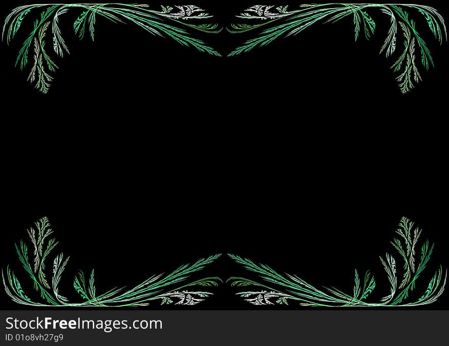 Leafy Green Fractal Frame With Black Copy Space