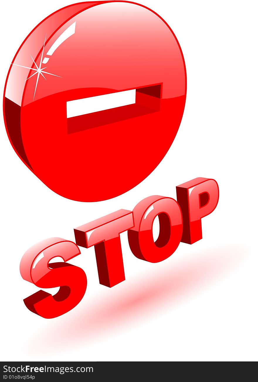 The 3d red vector stop symbol on white