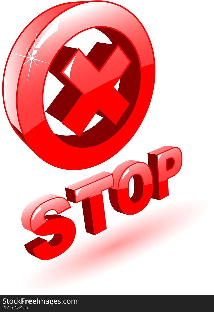 The 3d red vector stop symbol on white