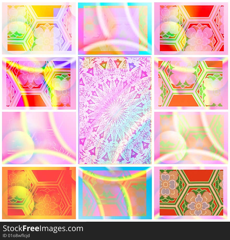 A few varicoloured pictures with patterns are collected in single composition which has a tender, bright and saturated color. A few varicoloured pictures with patterns are collected in single composition which has a tender, bright and saturated color