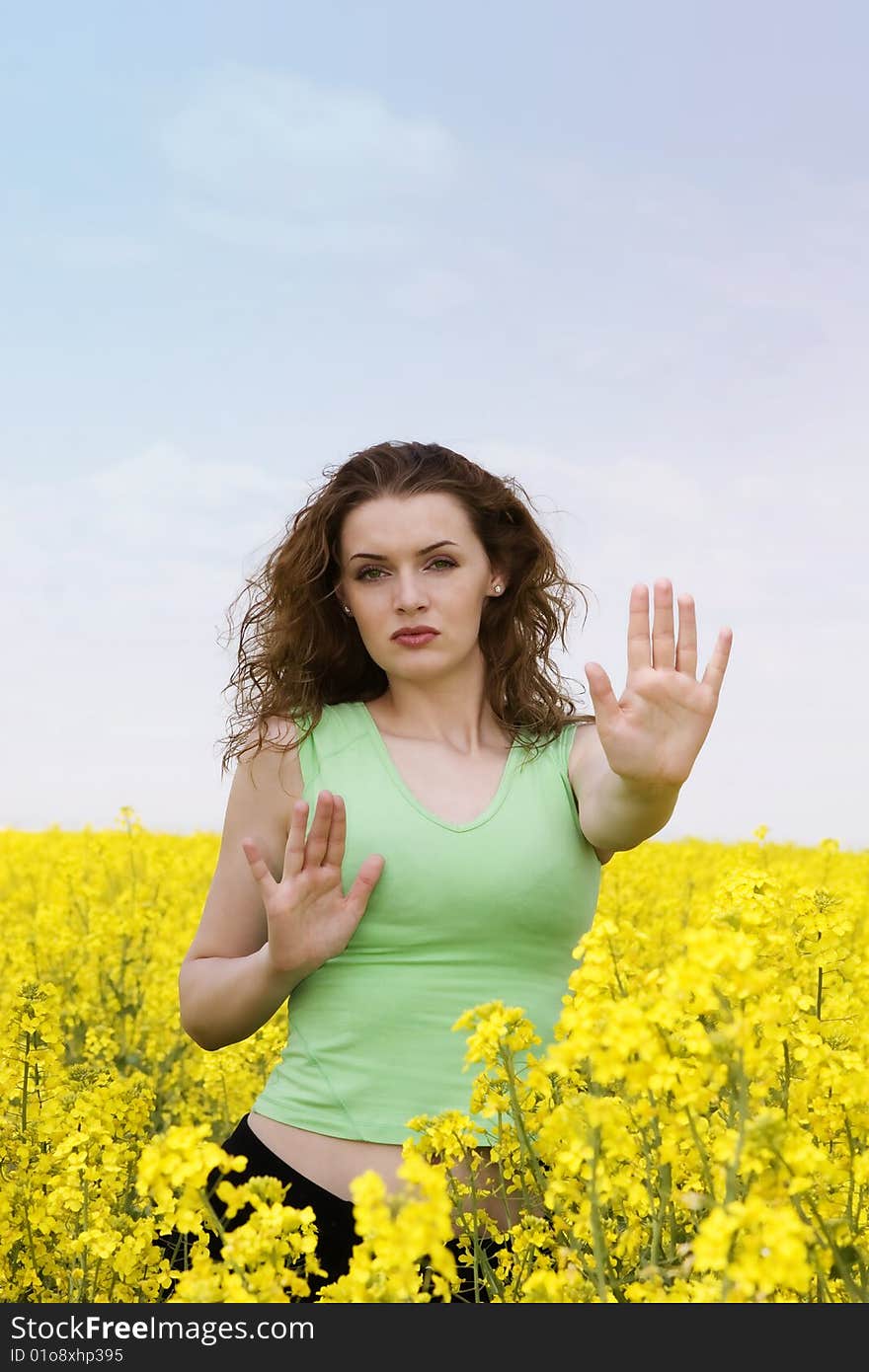 Young girl saying stop