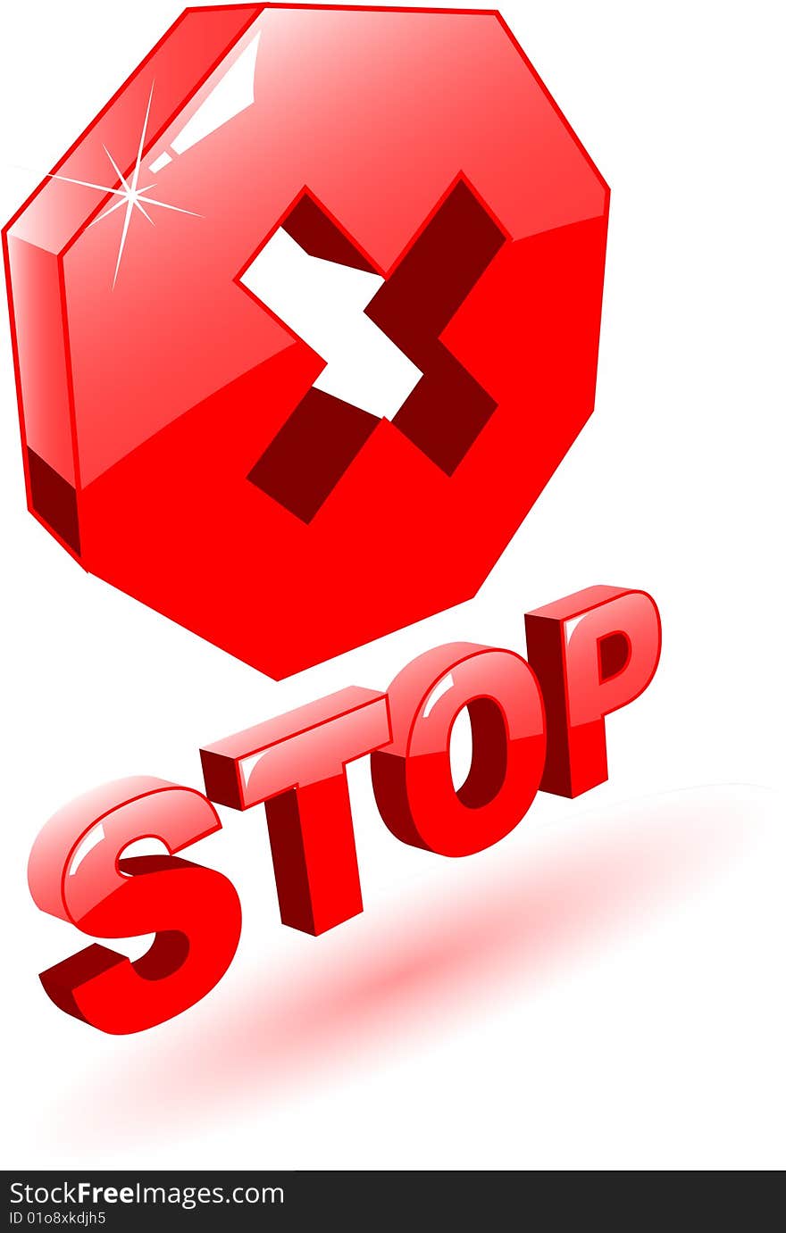 The 3d red vector stop symbol on white