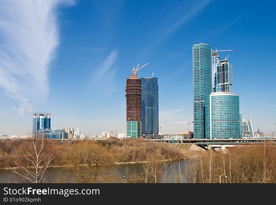 View of the Moscow Business Center from the Moscow river bank. View of the Moscow Business Center from the Moscow river bank