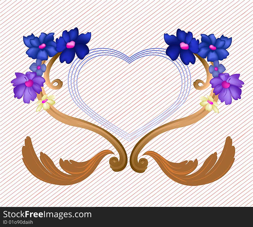 Vector illustraition of elegant floral frame with heart shape